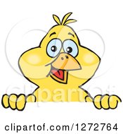 Happy Yellow Canary Bird Peeking Over A Sign
