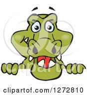 Clipart Of A Happy Crocodile Peeking Over A Sign Royalty Free Vector Illustration