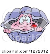 Clipart Of A Happy Clam Peeking Out Of Its Shell Royalty Free Vector Illustration