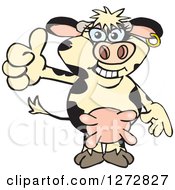 Clipart Of A Happy Holstein Cow Giving A Thumb Up Royalty Free Vector Illustration