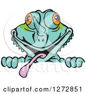 Clipart Of A Happy Chameleon Lizard Peeking Over A Sign Royalty Free Vector Illustration by Dennis Holmes Designs