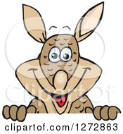Clipart Of A Happy Armadillo Peeking Over A Sign Royalty Free Vector Illustration by Dennis Holmes Designs