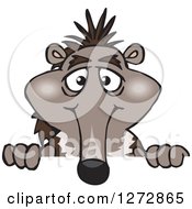 Clipart Of An Anteater Peeking Over A Sign Royalty Free Vector Illustration by Dennis Holmes Designs