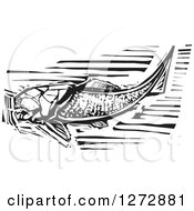 Black And White Woodcut Dunkleosteus Prehistoric Fish Skeleton