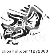 Black And White Woodcut Triceratops Skull