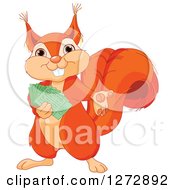 Cute Happy Squirrel Presenting And Holding Tickets