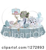 Poster, Art Print Of Messy Table With Spills Treats And Drinks For A Tea Party