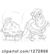 Poster, Art Print Of Black And White Santa Pulling A Sack On A Sled On Christmas Eve