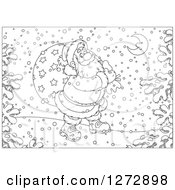 Poster, Art Print Of Black And White Santa Claus Carrying A Sack Through The Snow On Christmas Eve