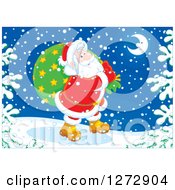 Poster, Art Print Of Santa Claus Carrying A Sack Through The Snow On Christmas Eve