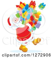 Clipart Of A Santa Claus Carrying A Huge Pile Of Christmas Gifts Royalty Free Vector Illustration