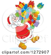 Poster, Art Print Of Santa Carrying A Huge Pile Of Christmas Gifts