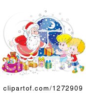 Poster, Art Print Of Santa Claus Giving Gifts To Children On Christmas Eve