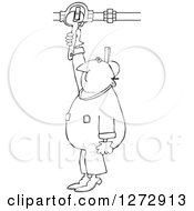 Poster, Art Print Of Black And White Worker Man Plumber Turning A Valve