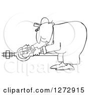 Clipart Of A Black And White Worker Man Plumber Bending Over And Turning A Valve Royalty Free Vector Illustration by djart