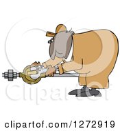 Black Worker Man Plumber Bending Over And Turning A Valve