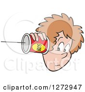 Clipart Of A Caucasian Woman Holding A Can Pone To Her Ear Royalty Free Vector Illustration by Johnny Sajem