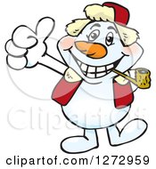 Poster, Art Print Of Happy Snowman Smoking A Pipe And Giving A Thumb Up