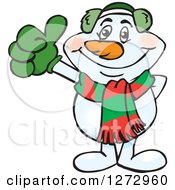 Poster, Art Print Of Happy Snowman In A Scarf And Ear Muffs Giving A Thumb Up