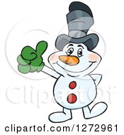 Poster, Art Print Of Happy Snowman Wearing A Top Hat And Giving A Thumb Up