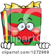 Poster, Art Print Of Happy Christmas Gift Character Peeking Over A Sign