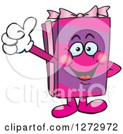 Poster, Art Print Of Happy Pink Gift Character Giving A Thumb Up