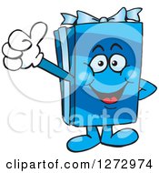 Poster, Art Print Of Happy Blue Gift Character Giving A Thumb Up