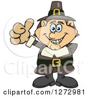 Poster, Art Print Of Happy Male Thanksgiving Pilgrim Giving A Thumb Up