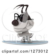 Clipart Of A 3d Bespectacled Jack Russell Terrier Dog Surfing Royalty Free Illustration