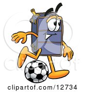 Poster, Art Print Of Suitcase Cartoon Character Kicking A Soccer Ball