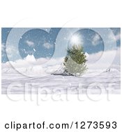 Poster, Art Print Of 3d Evergreen Tree In A Snowy Mountain Landscape On A Sunny Day