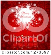 Poster, Art Print Of Merry Christmas Greeting On White Grunge Over 3d Red Baubles And Snowflakes