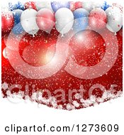 Poster, Art Print Of 3d Red White And Blue Christmas Party Balloons Over Red With Flares And Snowflakes On Hills