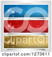 Poster, Art Print Of 3d Christmas Baubles And Snowflakes On Blue Red And Gold Website Banners