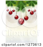 Poster, Art Print Of Background Of 3d Red Christmas Baubles Suspended From Tree Branches Over Snowflakes