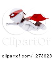 Clipart Of A 3d White Man Super Hero Flying Over White Royalty Free Illustration