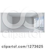 Poster, Art Print Of 3d Empty White Room Interior With A Gray Feature Wall And Floor To Ceiling Windows