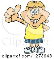 Clipart Of A Happy Casual Blond White Woman Giving A Thumb Up Royalty Free Vector Illustration