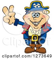Clipart Of A Happy Red Haired Female Pirate Gesturing Peace Royalty Free Vector Illustration