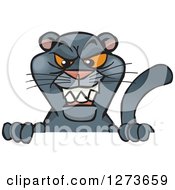 Clipart Of A Black Panther Peeking Over A Sign Royalty Free Vector Illustration by Dennis Holmes Designs