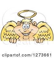 Poster, Art Print Of Happy Blond White Male Angel Peeking Over A Sign