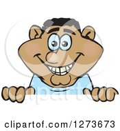 Clipart Of A Happy Caucasian Man Peeking Over A Sign Royalty Free Vector Illustration