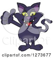 Clipart Of A Black Cat Giving A Thumb Up Royalty Free Vector Illustration