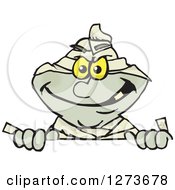 Clipart Of A Mummy Peeking Over A Sign Royalty Free Vector Illustration by Dennis Holmes Designs