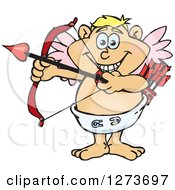 Poster, Art Print Of Happy Blond White Male Cupid Aiming An Arrow
