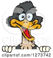 Clipart Of A Happy Ostrich Peeking Over A Sign Royalty Free Vector Illustration