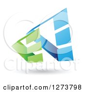 Clipart Of Floating Green And Blue Pyramids And Shadow Royalty Free Vector Illustration