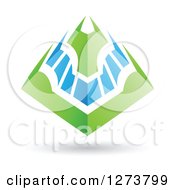 Clipart Of A 3d Green And Blue Pyramid And Shadow Royalty Free Vector Illustration