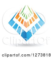 Poster, Art Print Of Blue Green And Orange Abstract Shield Design And Shadow