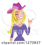 Blond Caucasian Cowgirl Winking And Pointing